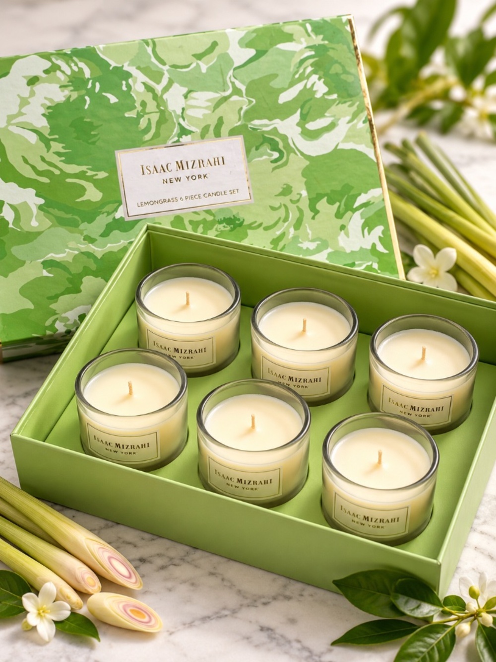 Isaac Mizrahi Lemongrass Votive Candles 6 Piece Gift Box Set New